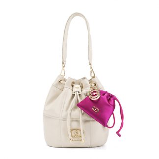 La Carrie YLMB17 Ivory Charm Drawstring Bucket Bag