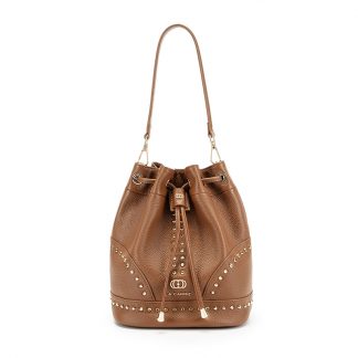 La Carrie YLMB18-2 Brown Studded Pebbled Bucket Bag