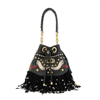 La Carrie YLEM905 Black Beaded Fringe Bucket Bag
